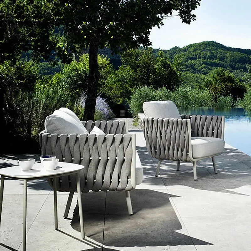 DSAoutdoor coffee table courtyard balcony rattan solid wood rock slab living room leisure villa B & B
