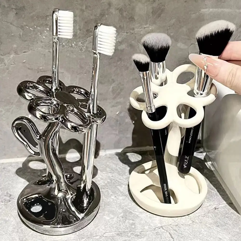 

Flower Shaped Ceramic Toothbrush Holder Space Saving 6 Slots Tooth Brush Storage Racks Stable Water-proof Makeup Brush Shelf