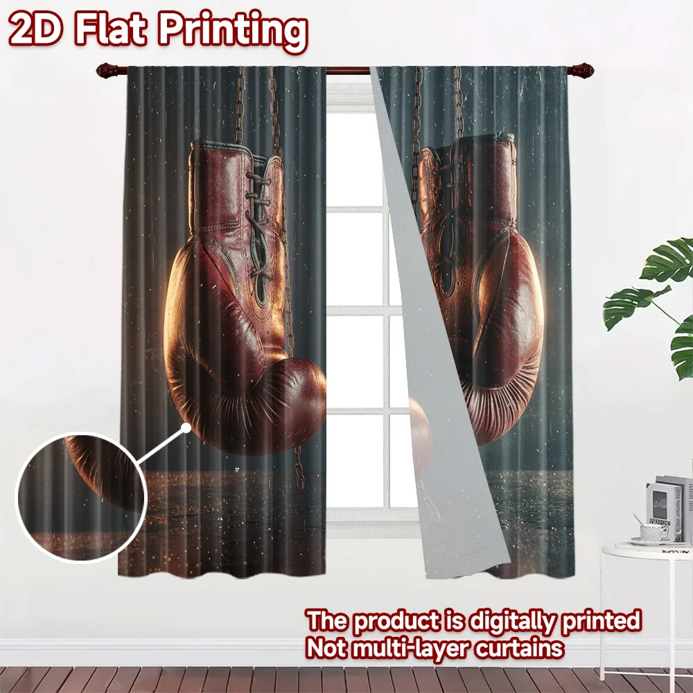 2D flat 2pcs Curtain French Romantic Style Hanging Boxing Gloves Durable polyester fiber Festive Wall Decor Perfect for Room