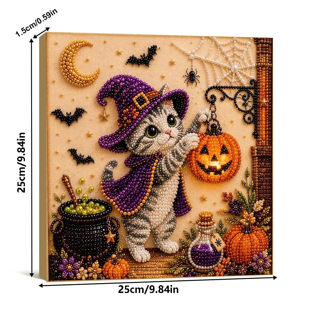 DIY Diamant-Malerei-Set - Halloween-Katze Perlen-Diamant-Malerei, teilweise vorgestanzte Leinwand, perfekt für Heimdekoration und Feiertage – Detail 3