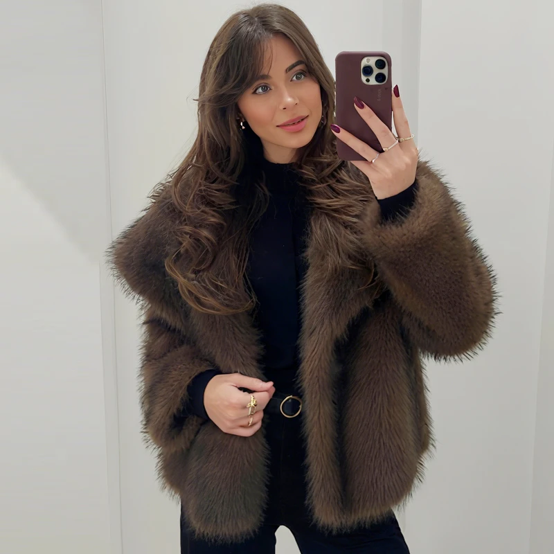 HXAO, chaquetas para mujer, abrigo corto esponjoso, chaqueta de piel de felpa, abrigo de Otoño Invierno para mujer, Tops de manga larga, prendas de vestir exteriores, chaquetas de moda