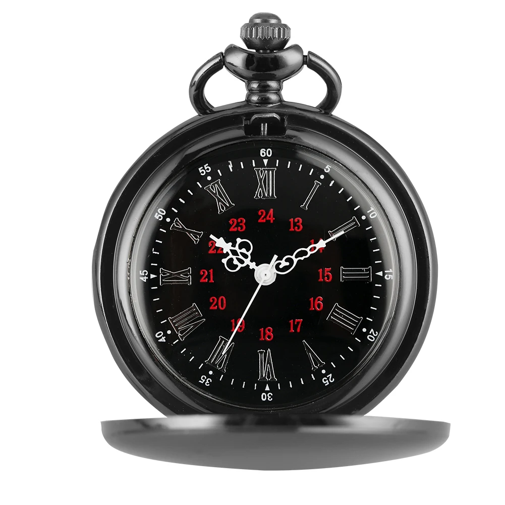 

Two-Sides Smooth Black Roman Numerals Quartz Necklace Pocket Watch Men Women Vintage Gift Pocket Timepiece with Chain