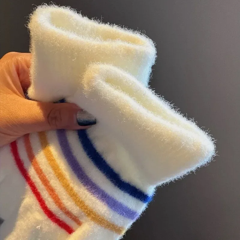 Rainbow Striped Knitted Gloves Winter Women Men Warm Soft Comfortable Gloves Cute Sweet Small Openings Gloves Fashion Accessory