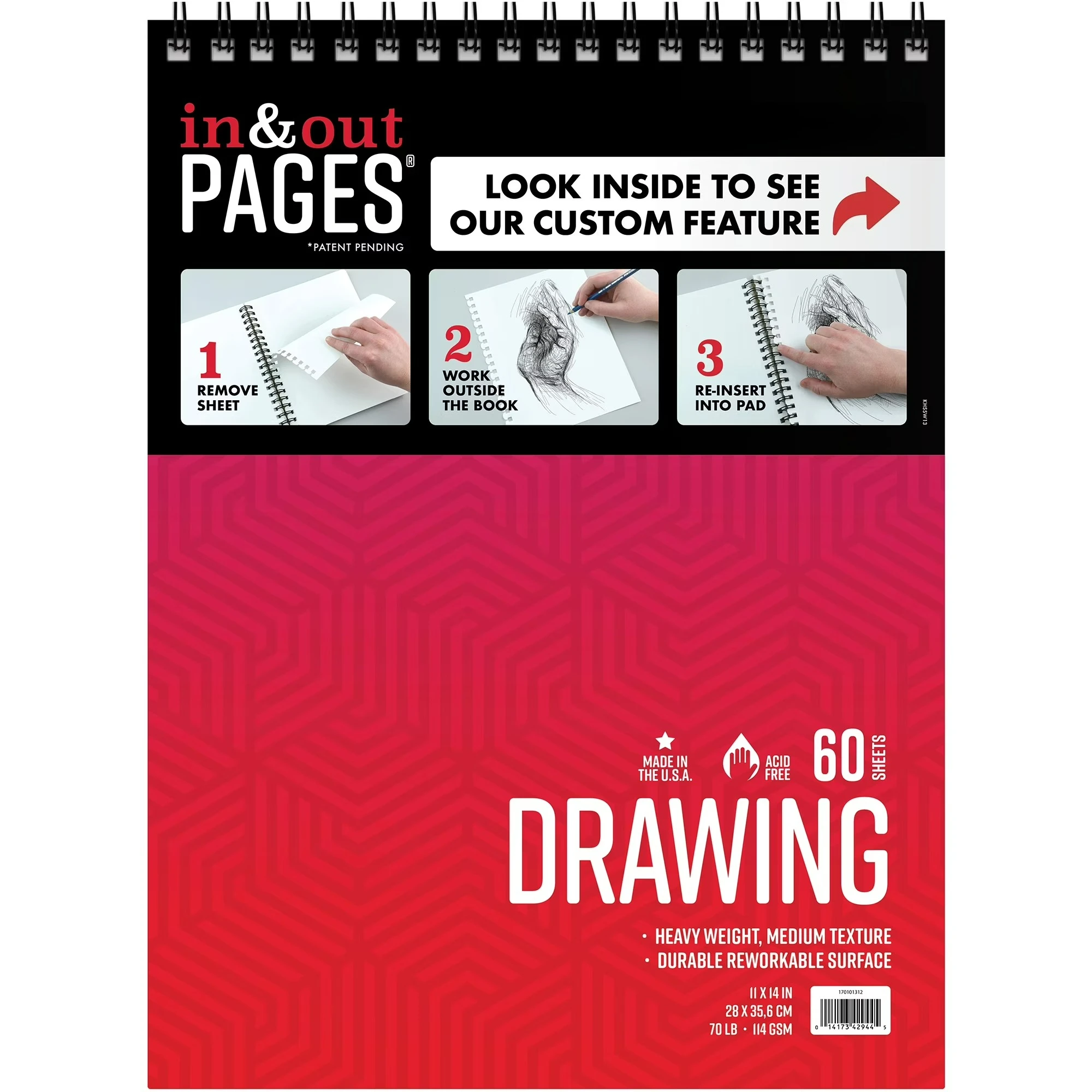 

Блок для рисования 11" x 14" 70lb/114 GSM, белый, без кислот и лигнина