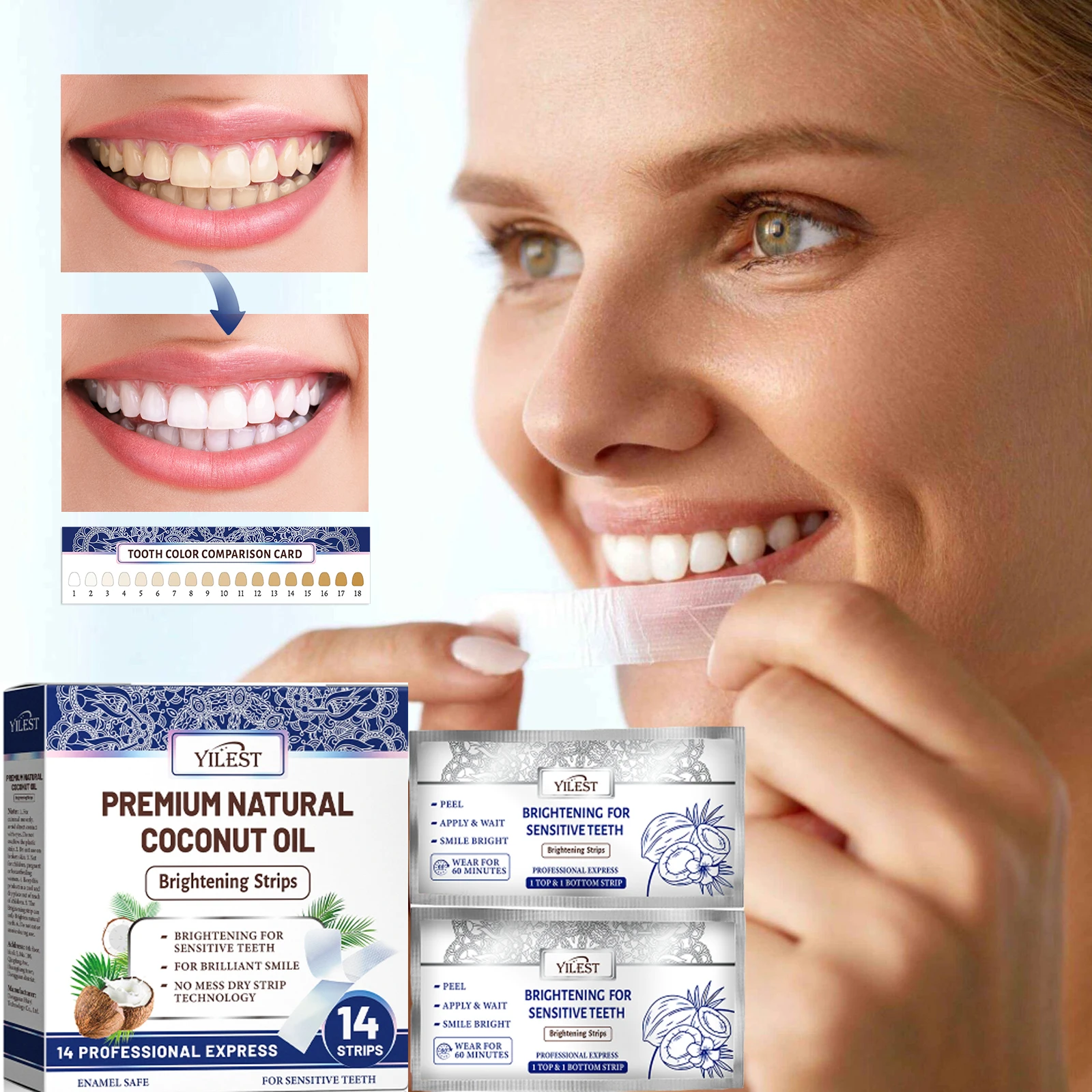 14 Strips Whitening Teeth Stickers Teeth Gel Teeth Whitening Strips Clean Teeth Yellow Smoke Stains Tea Stains Oral Hygiene Care