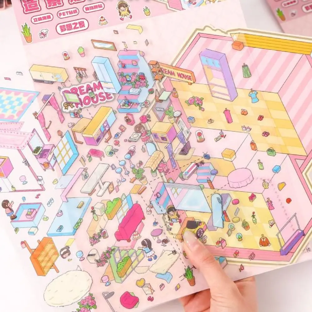 Nieuwe Cartoon Miniatuur Scène 3D Stickers DIY Driedimensionale Miniatuur Scène Boek Kawaii 3D Landschap Sticker Student Kind