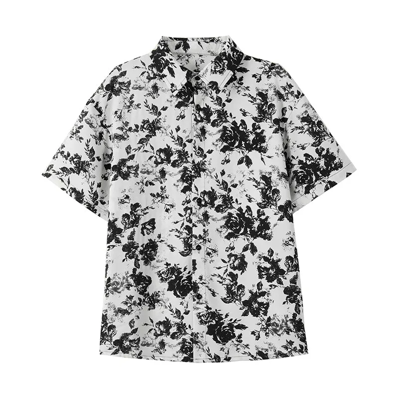 Men's Big & Tall Ice Silk Short Sleeve Floral Shirt - Lightweight Breathable Summer Top Loose Fit Casual Hawaiian Style Top Man