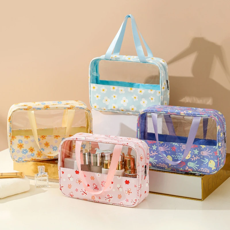 Custodia cosmetica portatile borsa per il trucco traslucida da donna borse per il lavaggio del bagno di grande capacità custodia impermeabile da