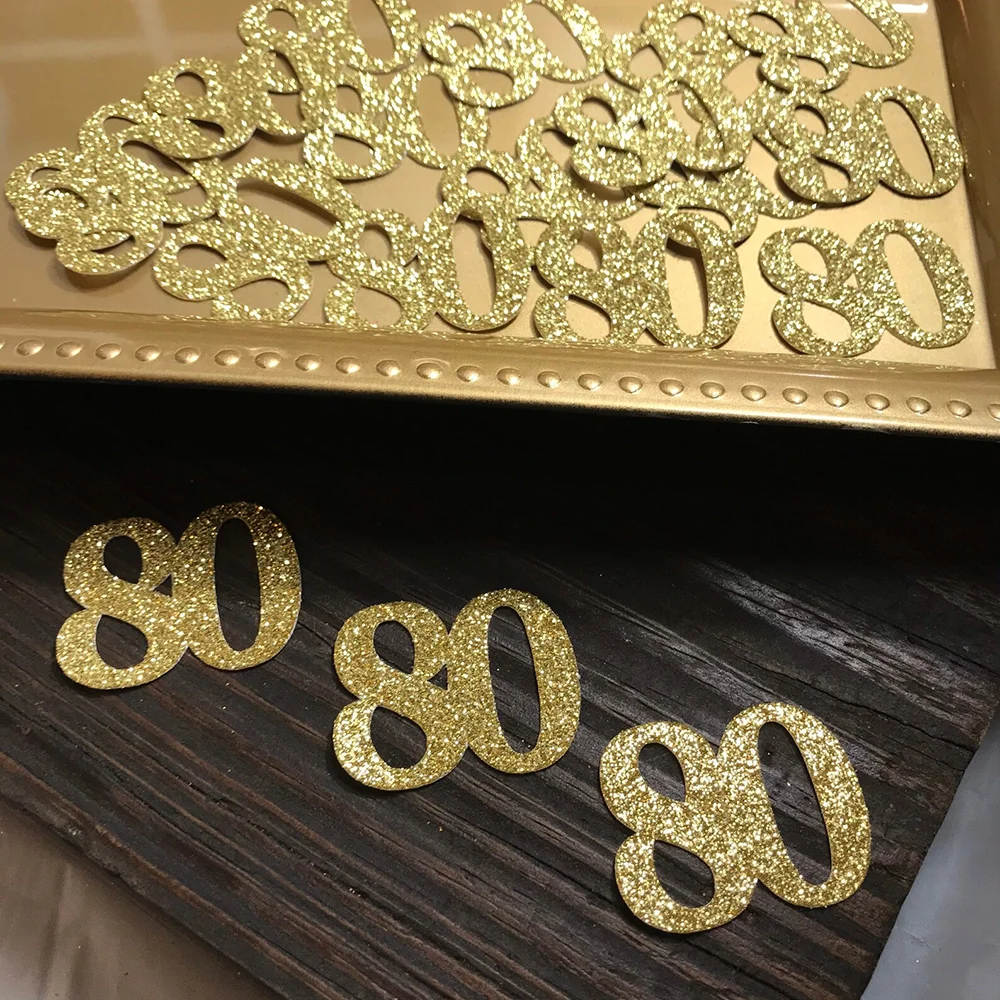

50Pcs 80th Birthday Gold Glitter Confetti 80 Anniversary Number Confetti for Birthday Party Decoration Adult Party Accessories
