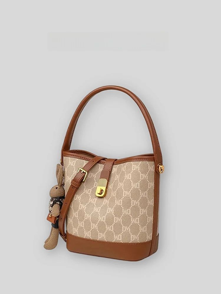 Bolsa Bucket Feminina Clnoe Kenok 2025 Nova Coleção Outono Inverno Retrô de Alta Estética, Bolsa de Ombro Único Estilo Britân...