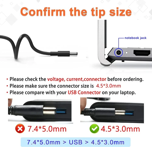 Imagen 2 del producto Nuevo cargador adaptador de 65W (LA65NS2-01/0G6J41/MGJN9) para Dell Latitude 3410 3510 3400 3500 Vostro 5510 4,5x3,0mm fuente de alimentación