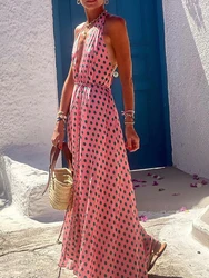 V Neck Polka Dots Printed Holiday Maxi Dress