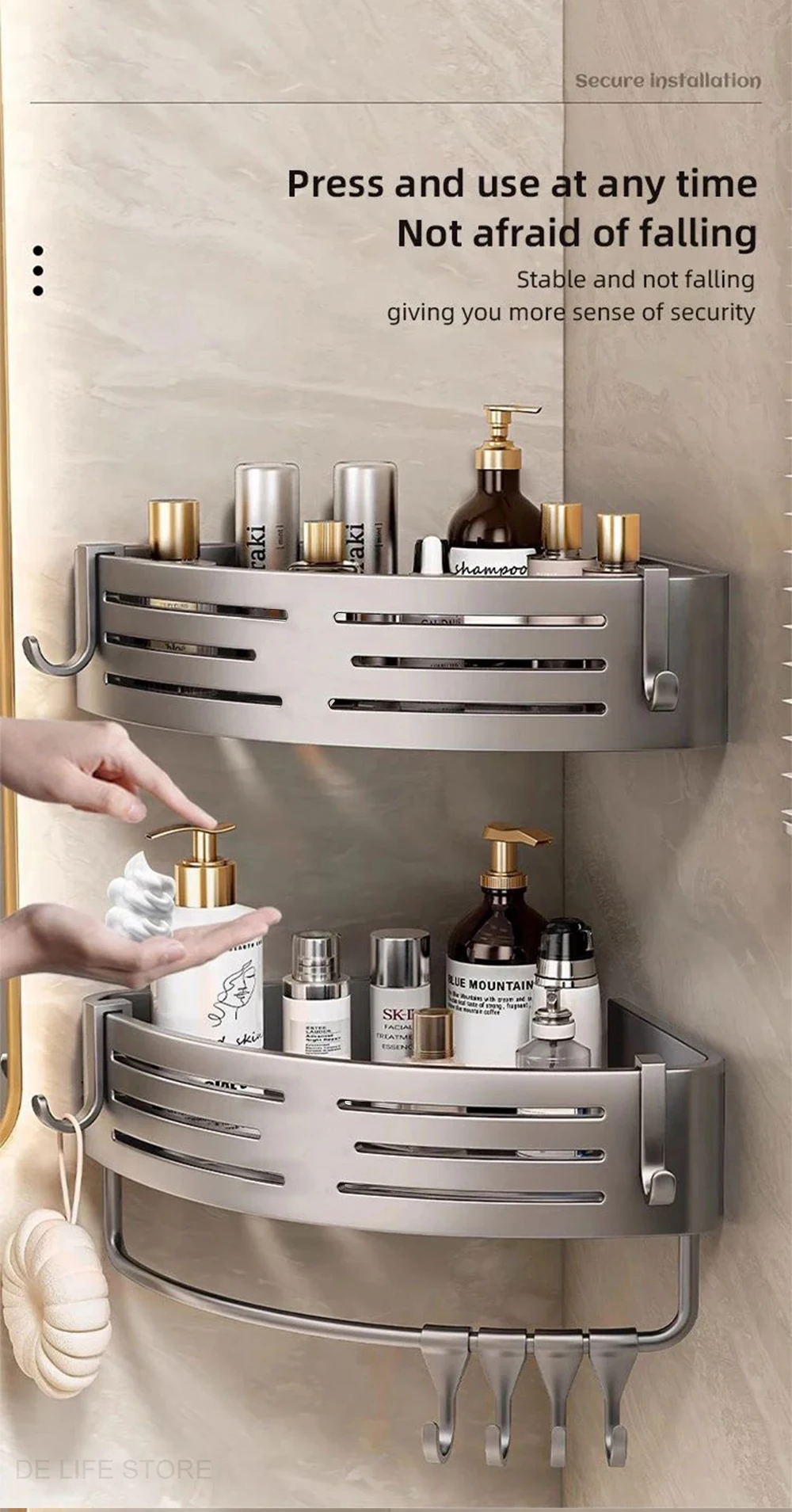 Shower Shelf Mensola Angolare Uootach 2 Pezzi Senza Foratura, Doccia Da