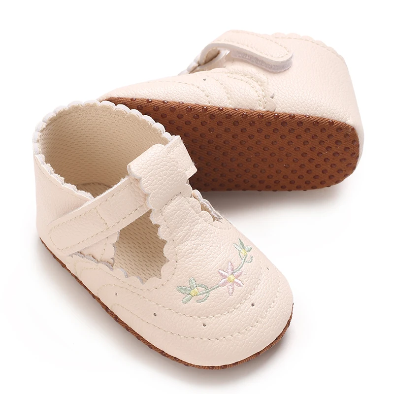 Spring and Autumn Baby Princess Shoes 0-1 Baby Shoes Embroidered PU Leather Baby Single Shoes Soft Bottom Anti Slip Sneakers