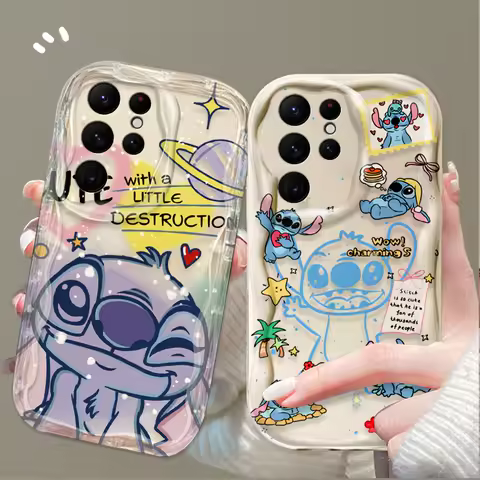 Disney Amusing Stitch 3D Wave Case For Samsung Galaxy S25 S24 Ultra S23 S22 S21 Plus FE A56 A36 A26 A16 A06 A15 A25 A35 A55 5G