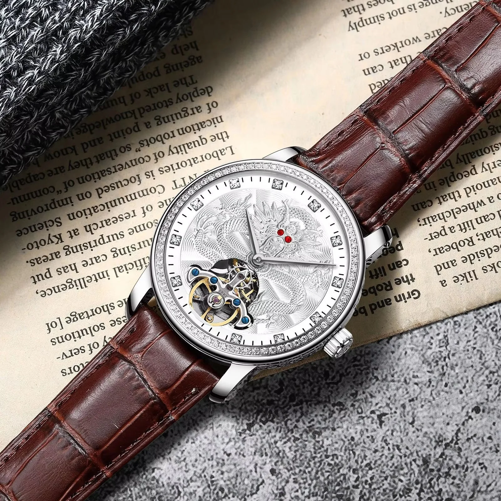 

Автоматические часы Zodiac Dragon Ailang 8313 Dr с турбийоном, водонепроницаемые, из нержавеющей стали, для успешных людей, с изображением красивого дракона