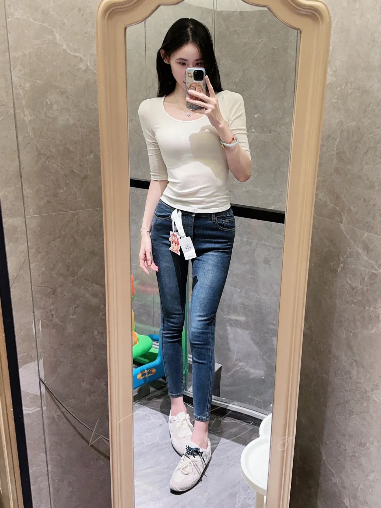 

High Waist Stretchy Blue Basic Denim Slim Fit Pants Women's Autumn Faion Korean Sle Cotton Stretch Denim Nine Points Pants