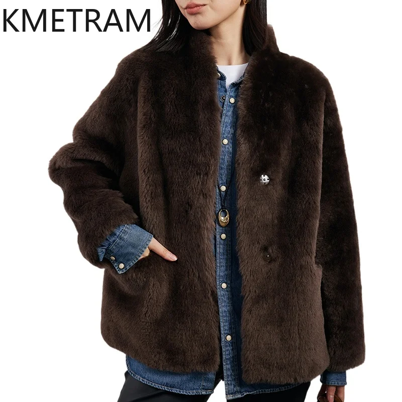 Natural Wool Sheepskin Double Faced Fur Jacket Woman Dark Brown Real Fur Coat 2025 Winter Clothes Furry Jackets шуба женская