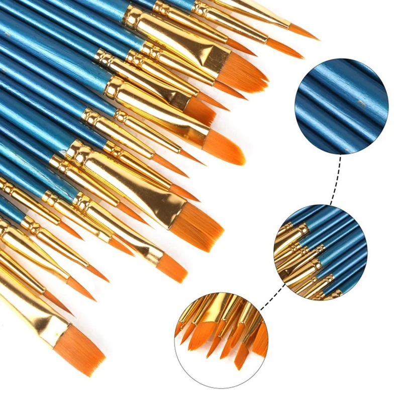Set di pennelli per acquerello, pittura a guazzo, pennelli artistici fai da te per olio acrilico, acquerello, viso, nail art
