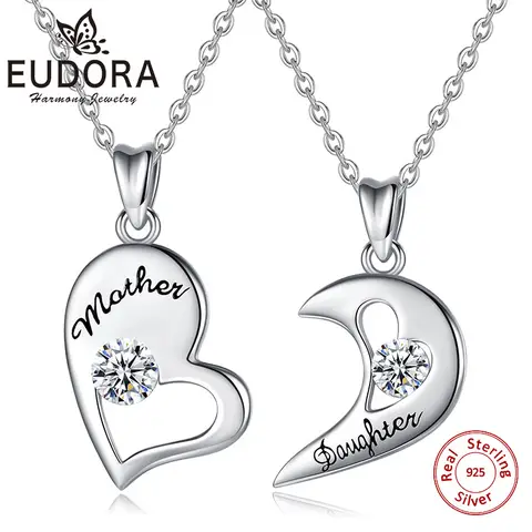 EUDORA 925 ayar gümüş anne kızı kalp kolye kolye moda basit gümüş gül altın anne kızı takı kadınlar için