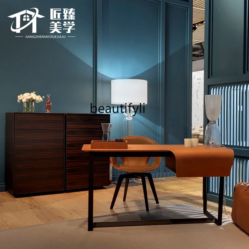 

Italian light luxury simple orange desk high-end office desk, computer desk solid wood furniture