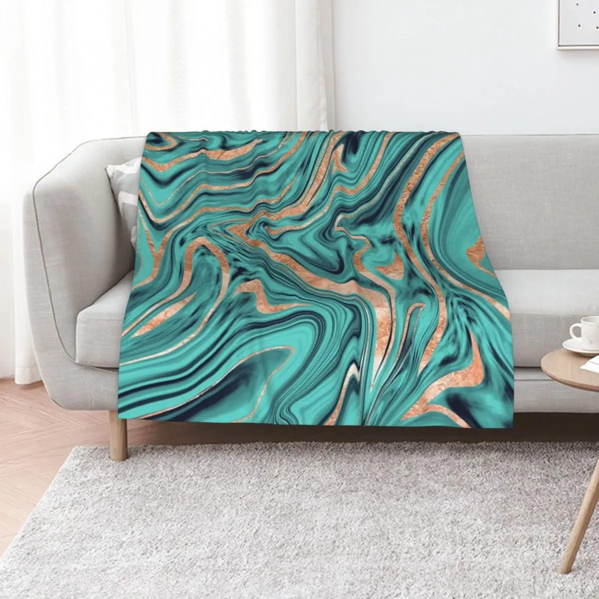 Soft Turquoise Rose Gold Marble #1 #decor #art Throw Blanket Beach Furry Decorative Sofas Blankets For Bed Sofas Blankets