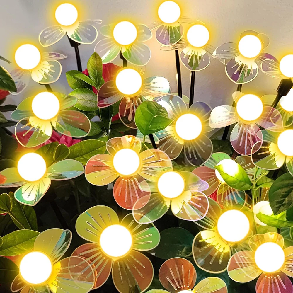 

1PC Solar Garden Light Outdoor Firefly Solar Lamp With Iridescent Petals Warm White Waterproof Wind-Swaying Decor For Yard Patio