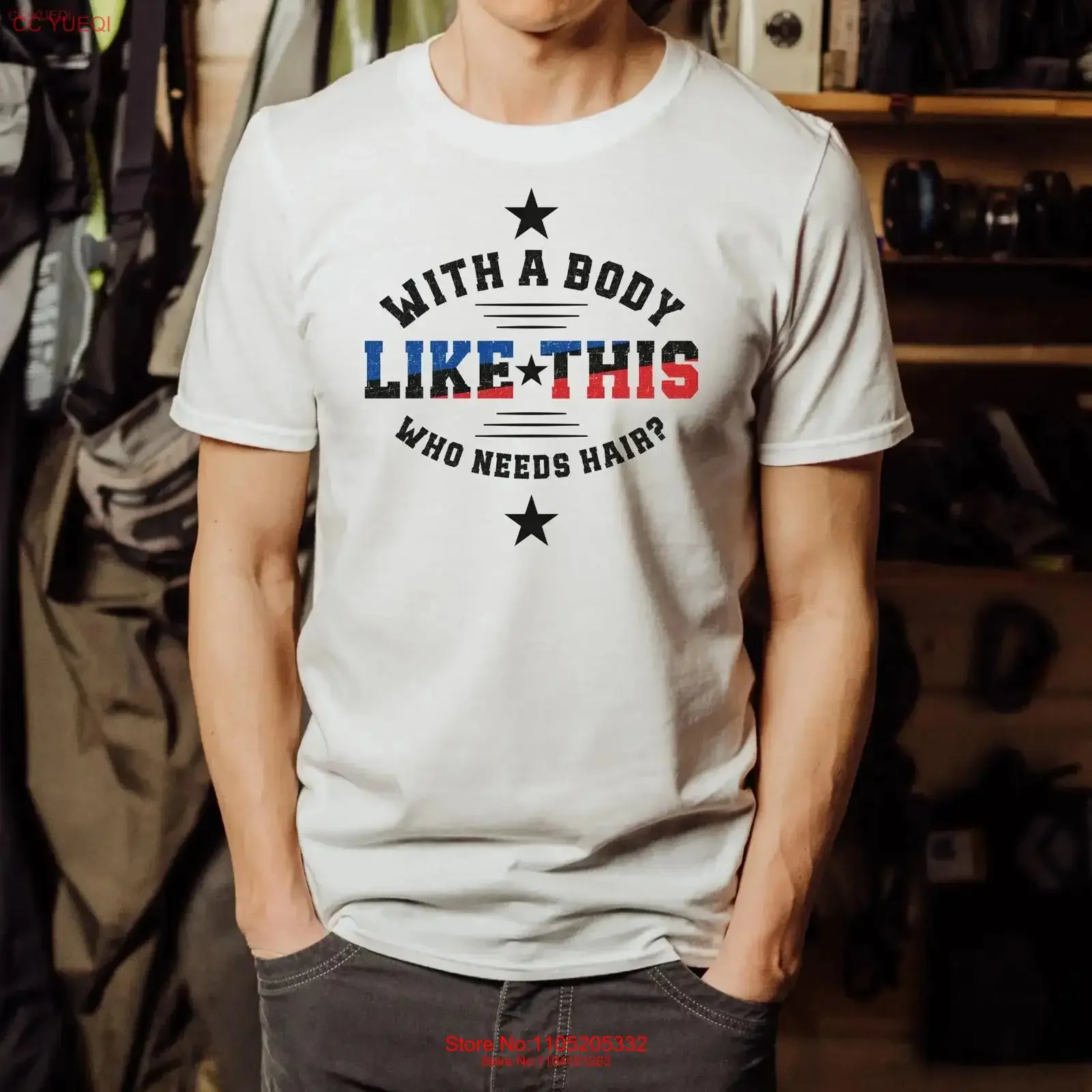 Divertida camiseta de chico calvo para hombres con un cuerpo como este Día del Padre papá abuelo Navidad tío y amigos vintage lavado Unisex