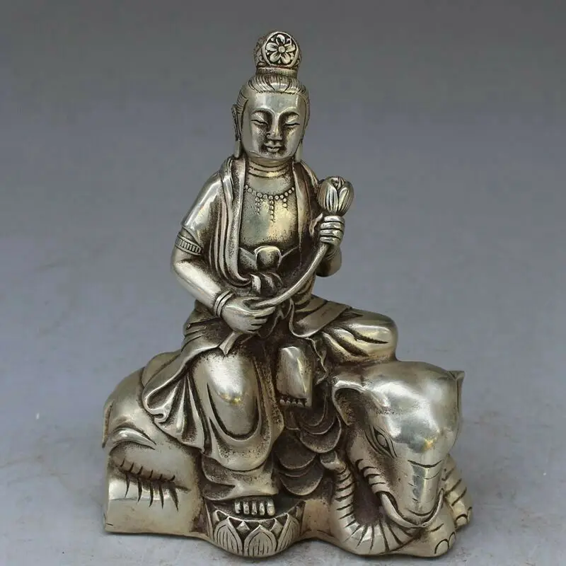 

Exquisite Old China Tibet Silver Handmade Manshu Bodhisattva Statue 6801