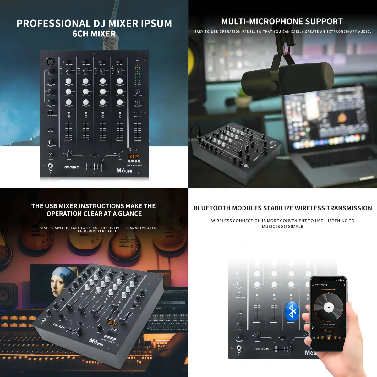 M4 USB المهنية 4-قناة DJ خلاط مع USB SD LCD 3 قناة Dj خلاط تحكم الصوت الرقمي خلط وحدة التحكم