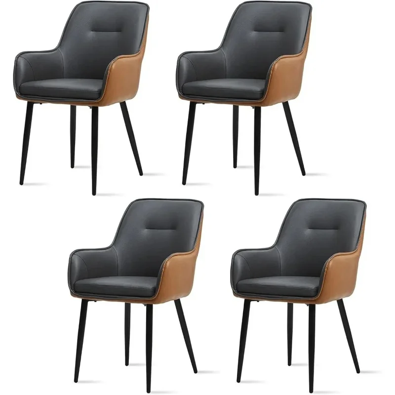 

Set of 4 Faux Leather Dining Chairs with Cushioned Arms and Seat, Metal Legs for Kitchen
