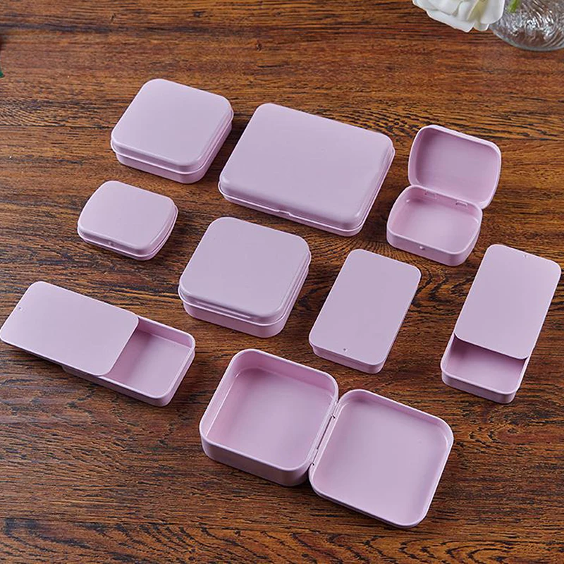 Mini Metal Tinplate Container Square Hinged Flip Storage Box Small Kit Case Jewelry Coin Candy Organizer Portable Box