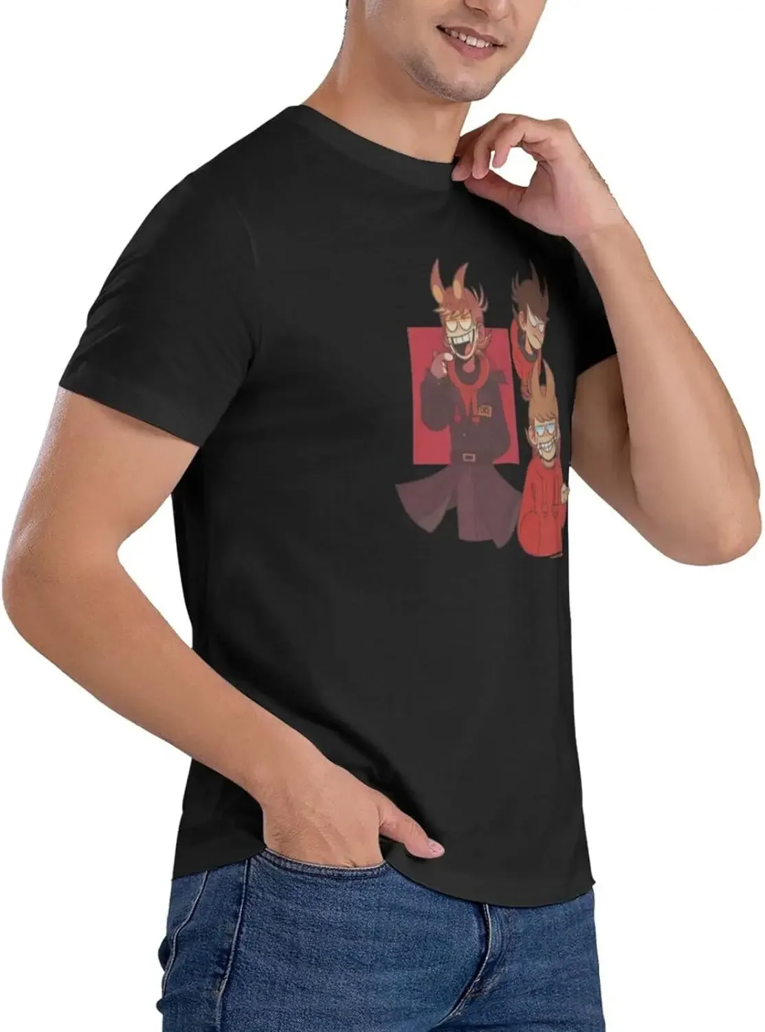 Eddsworld camisa de manga curta masculina, camisa de manga curta com gola redonda, casual e clássica