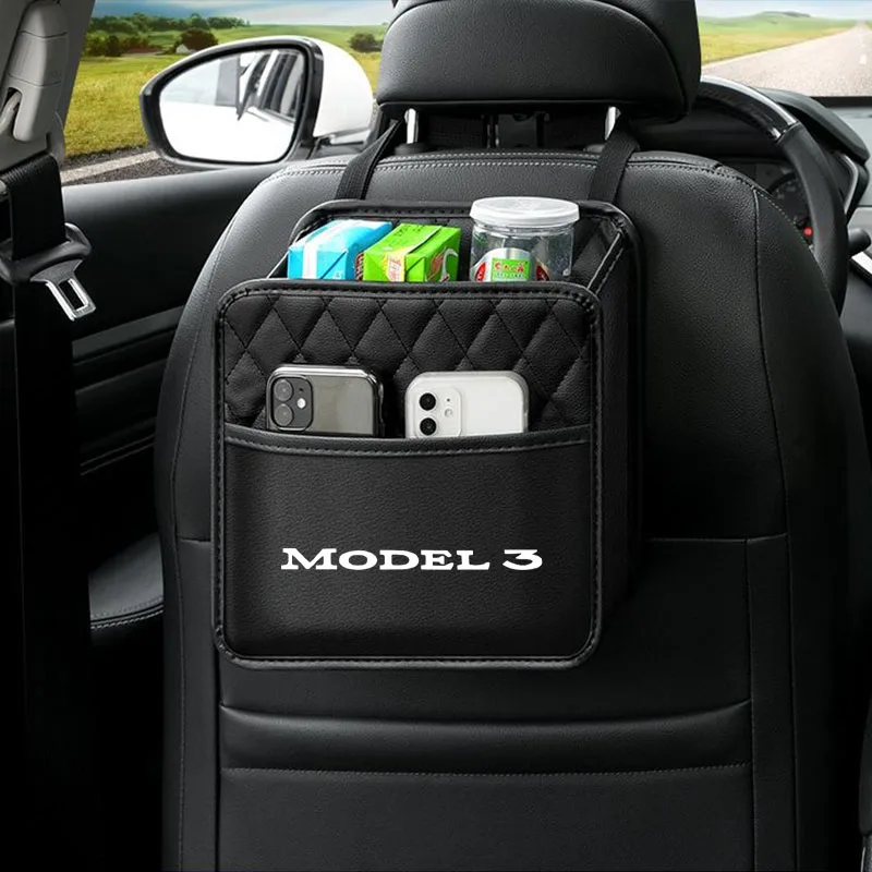 Sac de rangement multifonctionnel pour siège de voiture, sac à ordures en cuir, accessoires de voiture portables pour les placements, modèle 3