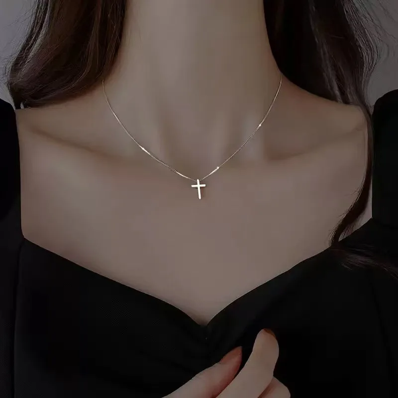 925 Sterling Silver Necklace Cross Pendant Women's Simple Design Temperament Wholesale Clavicle Chain Women's Jewelry view 4