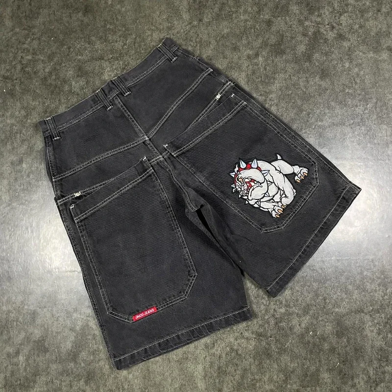 2024 JNCO Shorts Y2K Hip Hop Pocket Baggy Denim Gym Shorts Men Women Summer New Harajuku Gothic Men Basketball Shorts Streetwear