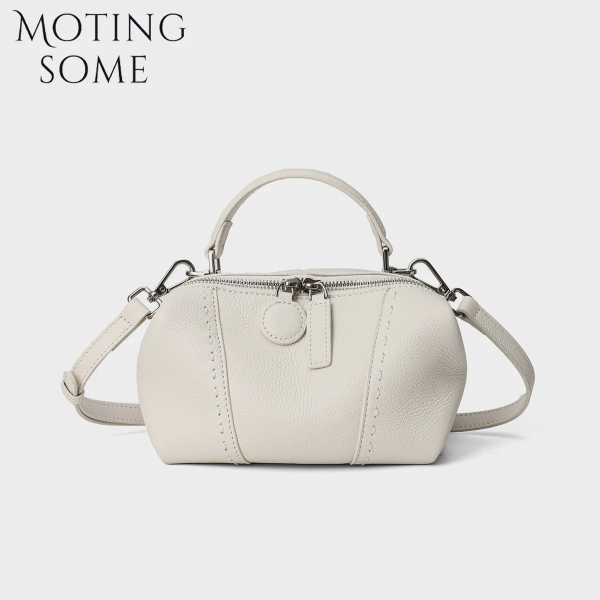 Motingsome Beige Leather Bags Genuine Cowhid Handbags Crossbody Messenger Satchels Bag Fashion Designer Small Purse Underarm