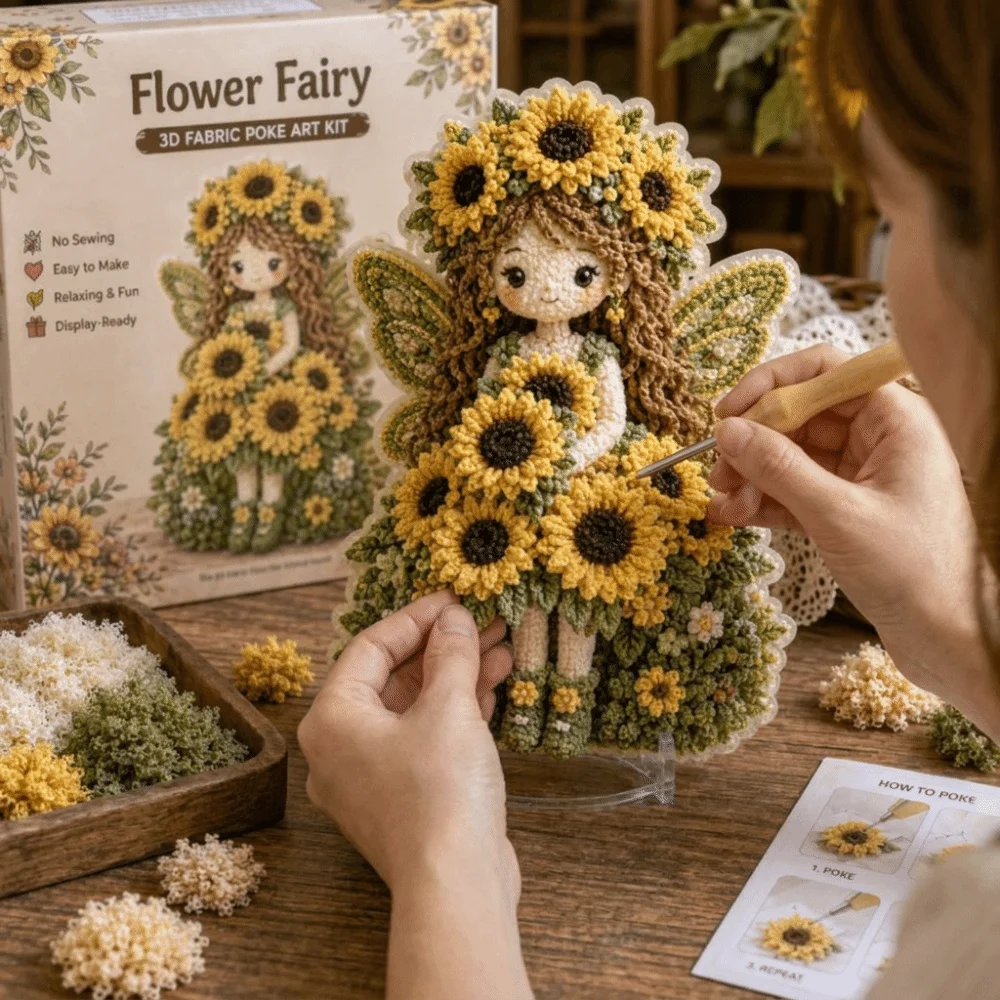 Handmade Flower Fairy Poke Art Kit Thick Board Stereo Visuals DIY Poke Art Beginner Friendly with Display Stand
