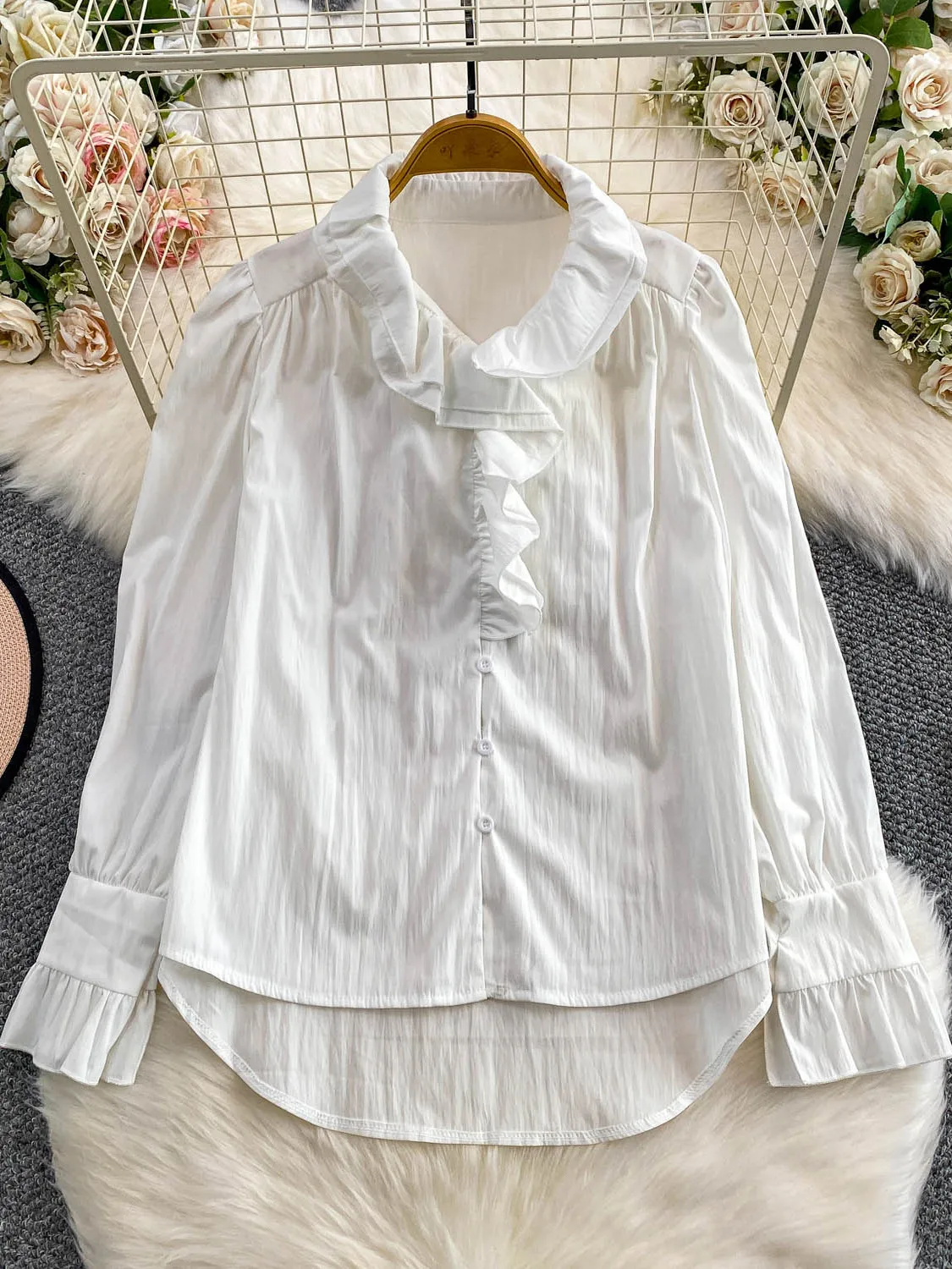 Doce renda guarnição longa sve proteção solar feminina irt outono inverno casual solto assimétrico topo menina faion