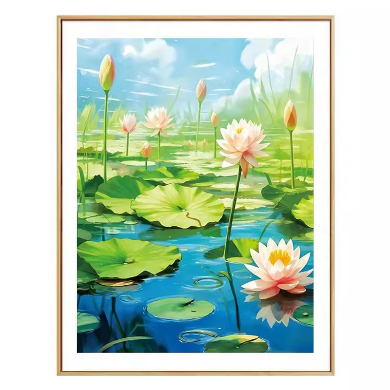 Lotus 11ct Printed Needlework,DIY Living Room Printed Cross Stitch,Sets For Embroidery Kit Full Cotton/Silk Threads