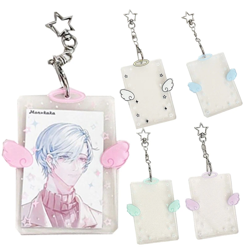Acryl-Fotokartenhalter mit Engelsflügeln und Sternenkette, Kpop-Idol-Fotokarten-Schutz, Schlüsselanhänger, Niedliches Sammler-Accessoire für Fans