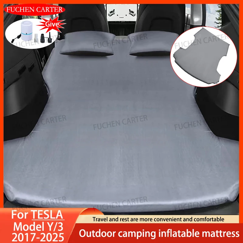 

Надувная дорожная кровать с подушкой для кемпинга на открытом воздухе для Tesla Model Y Model 3 2017-2025, надувная специальная замшевая дорожная кровать для автомобиля