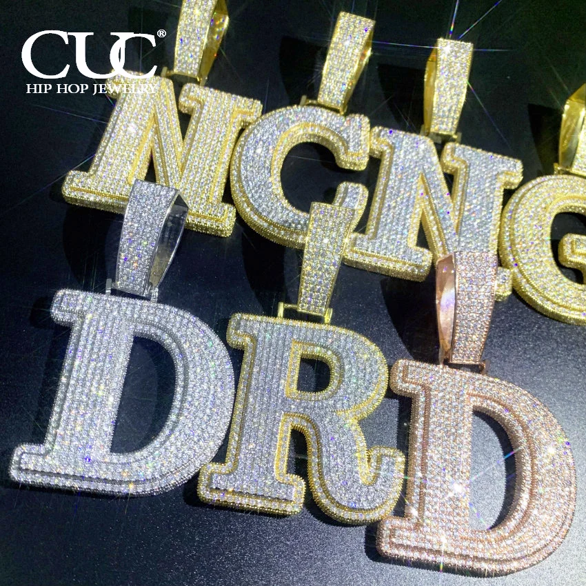 

CUC Double Layer Initials Letter Pendant Iced Out CZ Zircon Hip Hop Necklace For Men Women Chain Customized Jewelry Single A-Z