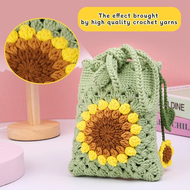 1Set Crochet for Beginner Crochet Starter Kit with Step-By-Step Video Tutorials and Yarns,Hook,Accessories for Sunflower Bag DIY