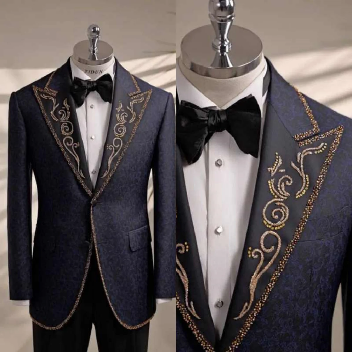 

Luxury Beadeds 2 Pieces Men Suits Peaked Lapel Single Breasted Jacket Tuxedos Business Occasion Customized Outfits