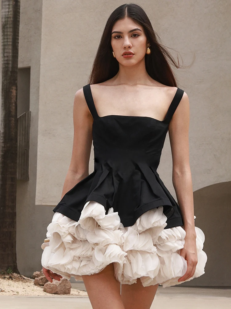 blue dress for baby girl Black Taffeta Peplum Midi Dress – self-portrait-US main image 0