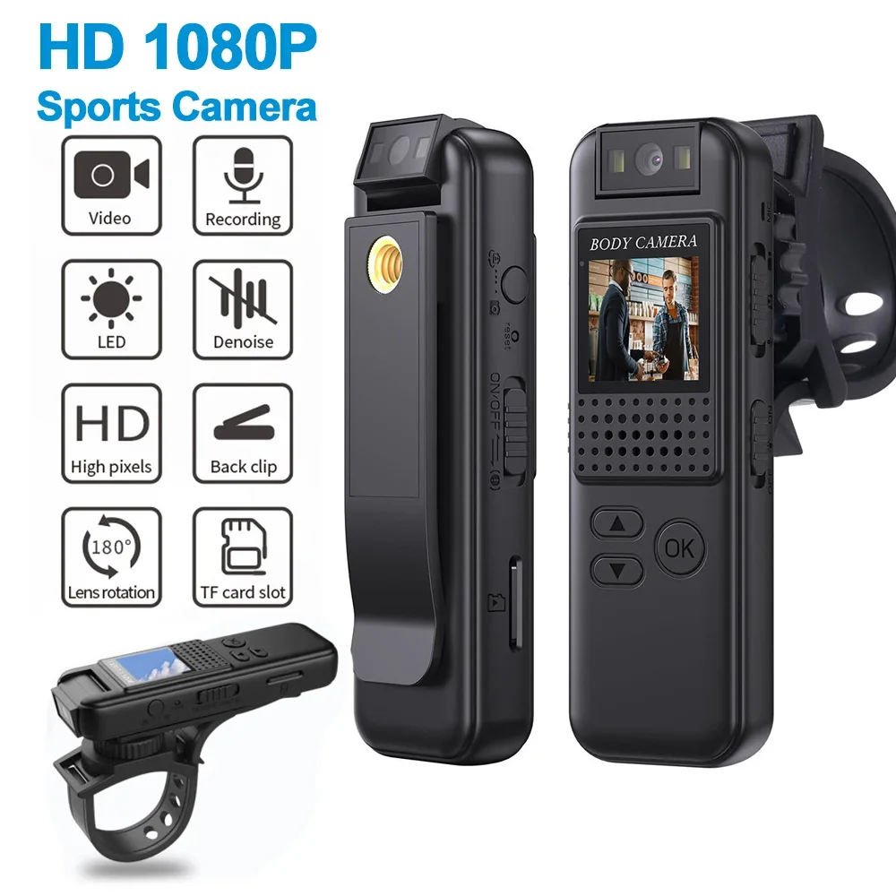 

1080P HD Mini Camera with Screen Portable Outdoor Sports Camera Night Vision Wearable Police Body Camera Bicycle Video Recorder