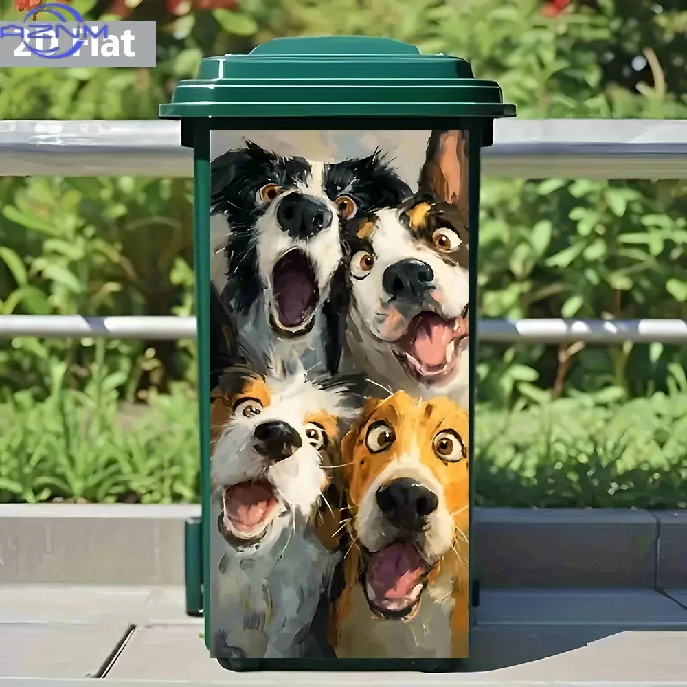 2D Flat Funny Group of Expressive Dogs PVC Trash Can Sticker - Bring Laughter to Trash Cans, Ideal for Home Room Decor And Wal