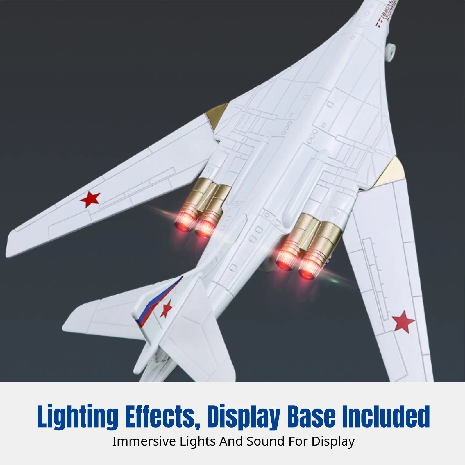 

TU-160 Alloy Aircraft Model, Russian Strategic Aircraft, 1/200 Scale, Light & Sound, Display Stand