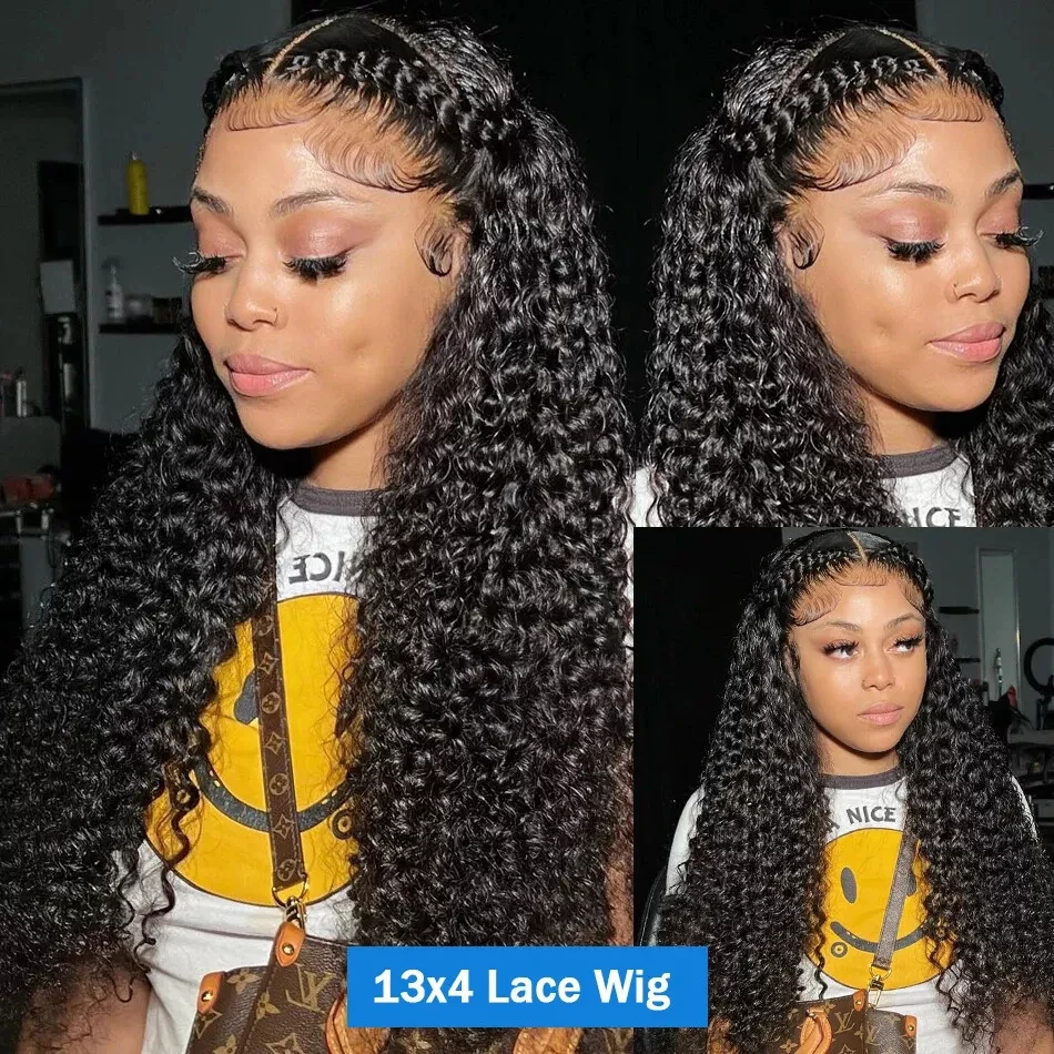 Cabello humano Onda profunda 200 Densidad 13x6 Frontal de encaje rizado 13x4 Onda de agua 30 40 pulgadas Peluca Pre desplumada HD Pelucas frontales de encaje sin pegamento